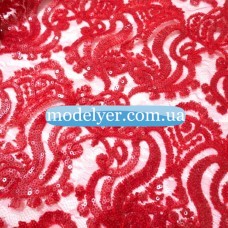 Ткань Сетка с пайетками корона (красный)